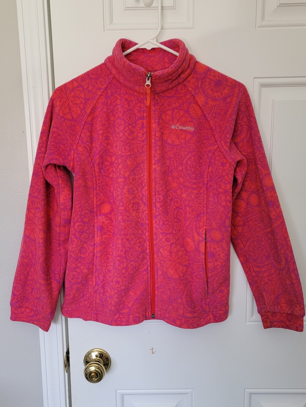 Columbia Sweater Girls Pink Fleece Full Zip Outdoor Pocket Jacket Large 14-16